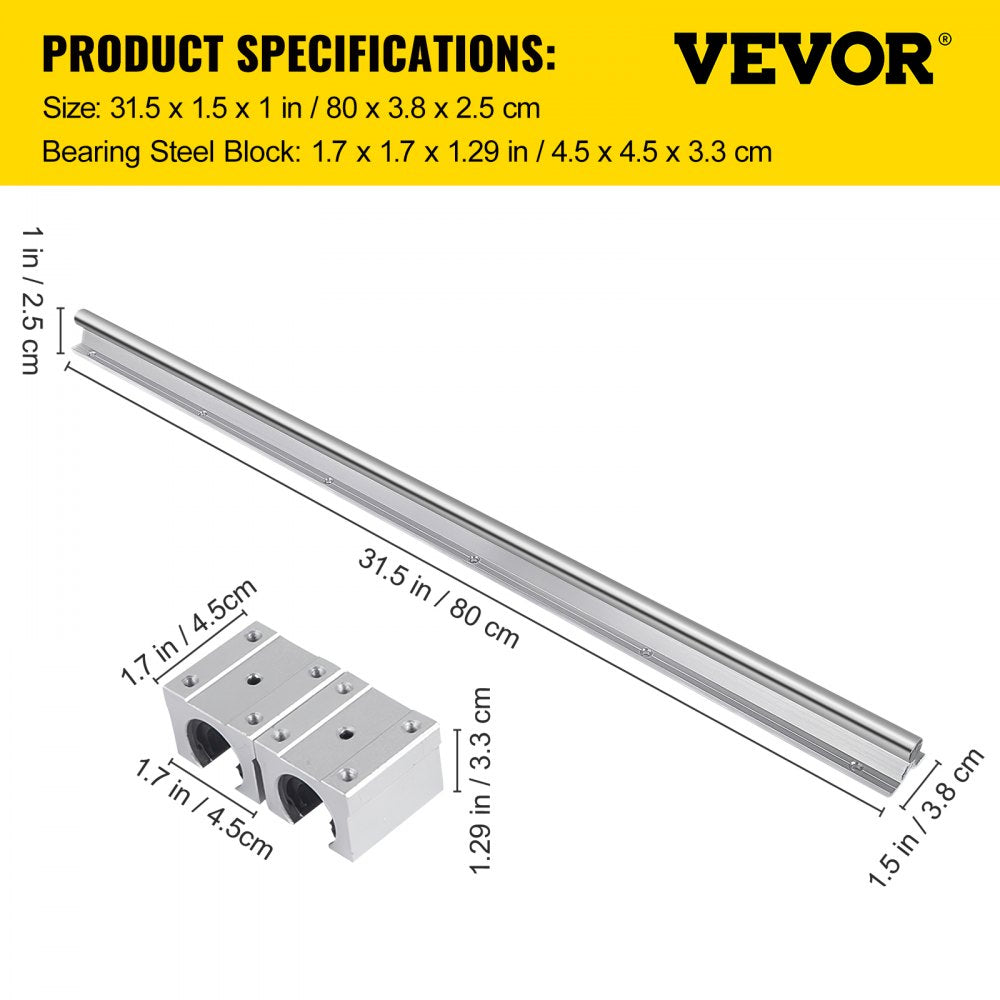 Linear Rail, 2PCS SBR16-800mm, Linear Slide Guide 2 PCS Rail, 4 PCS SBR16UU Bearing Block for Automated Machines and Equipments