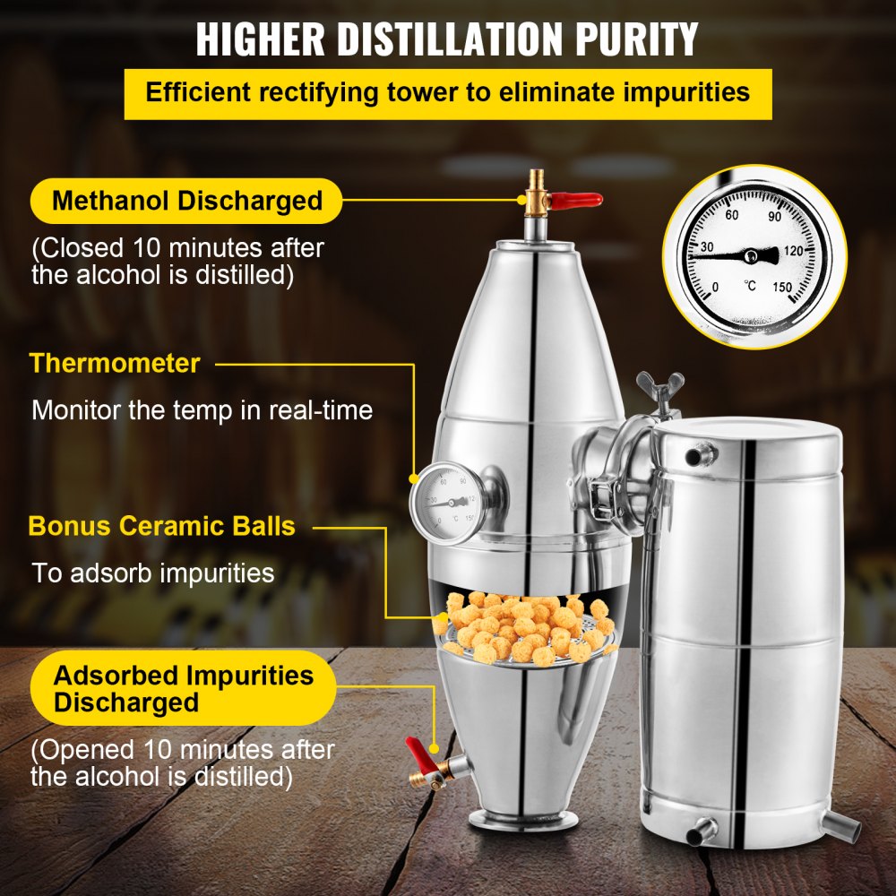 30L 7.9Gal Water Alcohol Distiller 304 Stainless Steel Alcohol Distiller Home Kit Moonshine Wine Making Boiler with Thermometer (30L Distiller)