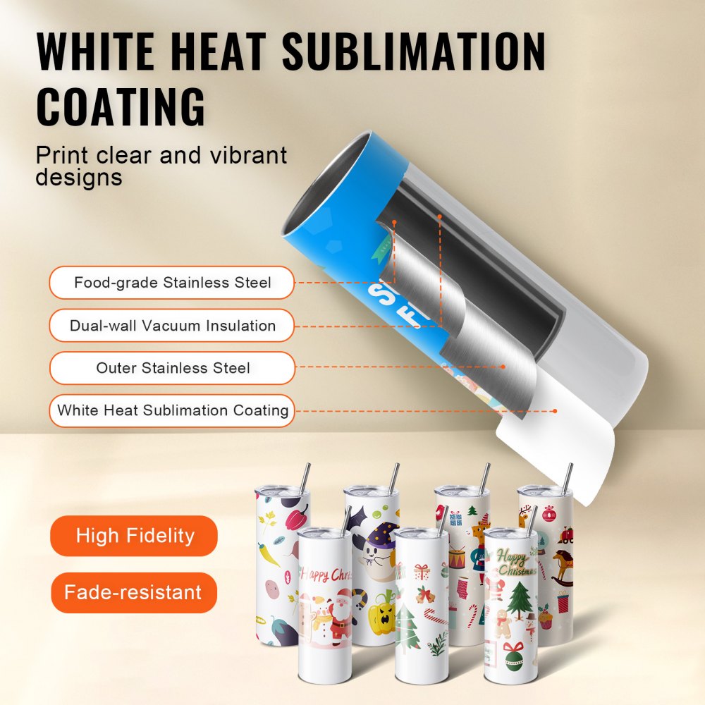 Bostome tumbler heat press machine with 8 blank 20oz stainless steel sublimation tumblers.