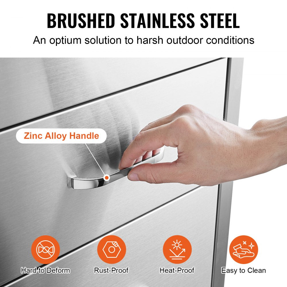 17W x 30H x 21D Inch Outdoor Kitchen Stainless Steel Double Access Drawers with Paper Towel Holder Combo for BBQ Island or Grill Station