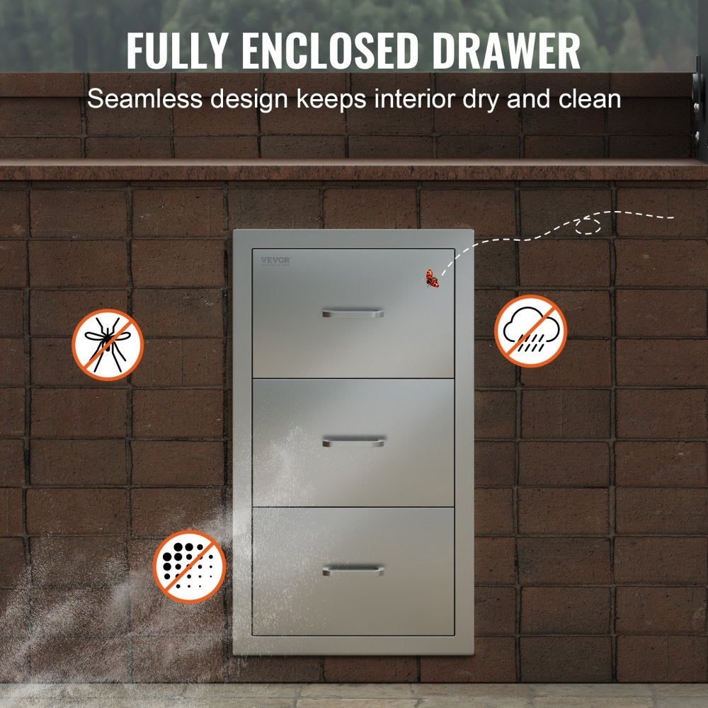 17W x 30H x 21D Inch Outdoor Kitchen Stainless Steel Double Access Drawers with Paper Towel Holder Combo for BBQ Island or Grill Station