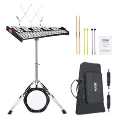 30 Note Glockenspiel Xylophone Bell Kit, Professional Percussion Instrument Set with Mallets, Drum Sticks, Music Stand,  8" Practice Pad, Adjustable Stand and Carrying Bag for Students & Adults