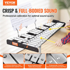 30 Note Glockenspiel Xylophone Bell Kit, Professional Percussion Instrument Set with Mallets, Drum Sticks, Music Stand,  8" Practice Pad, Adjustable Stand and Carrying Bag for Students & Adults