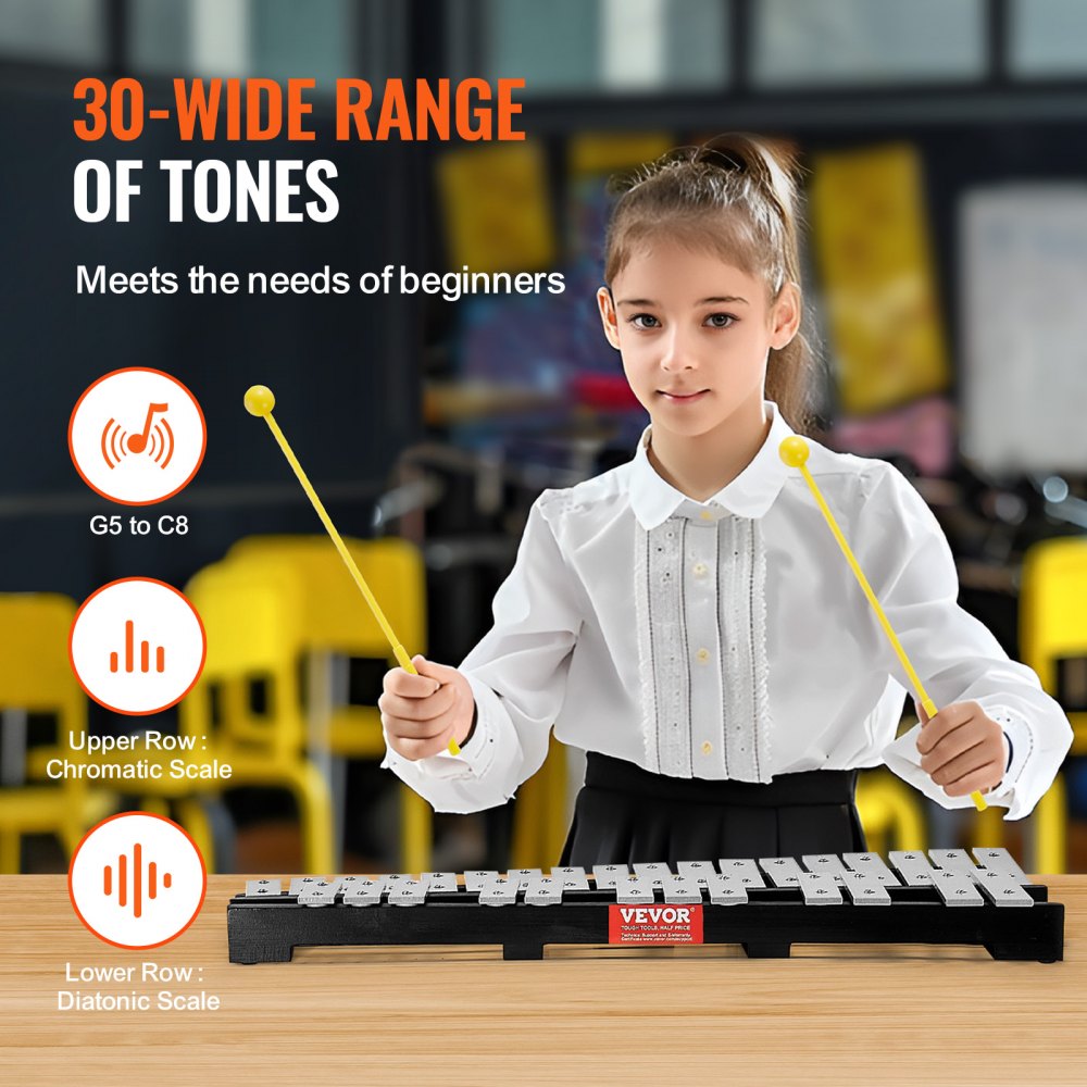 30 Note Glockenspiel Xylophone Bell Kit, Percussion Instrument with Mallets, Drum Sticks and Carrying Bag, Professional Glockenspiel Xylophone Percussion Instrument Set for Students & Adults