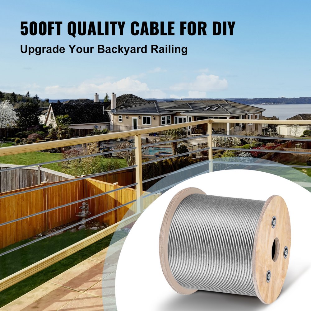 1/8 Stainless Steel Cable Railing 500ft, Wire Rope 316 Marine Grade, Braided Aircraft Cable 7x7 Strands Construction for Deck Rail Balusters Stair Handrail Porch Fence