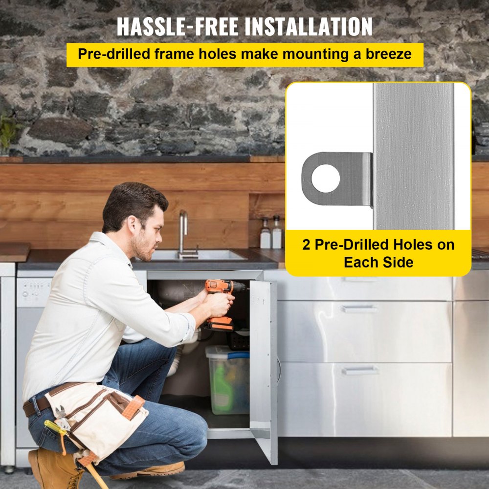BBQ Double Access Door 31W x 24H Inch, BBQ Door Stainless Steel Wall Construction Vertical, Outdoor Kitchen Door for BBQ Island, Grilling Station, Outside Cabinet Door (Interior Shelves Not Included)