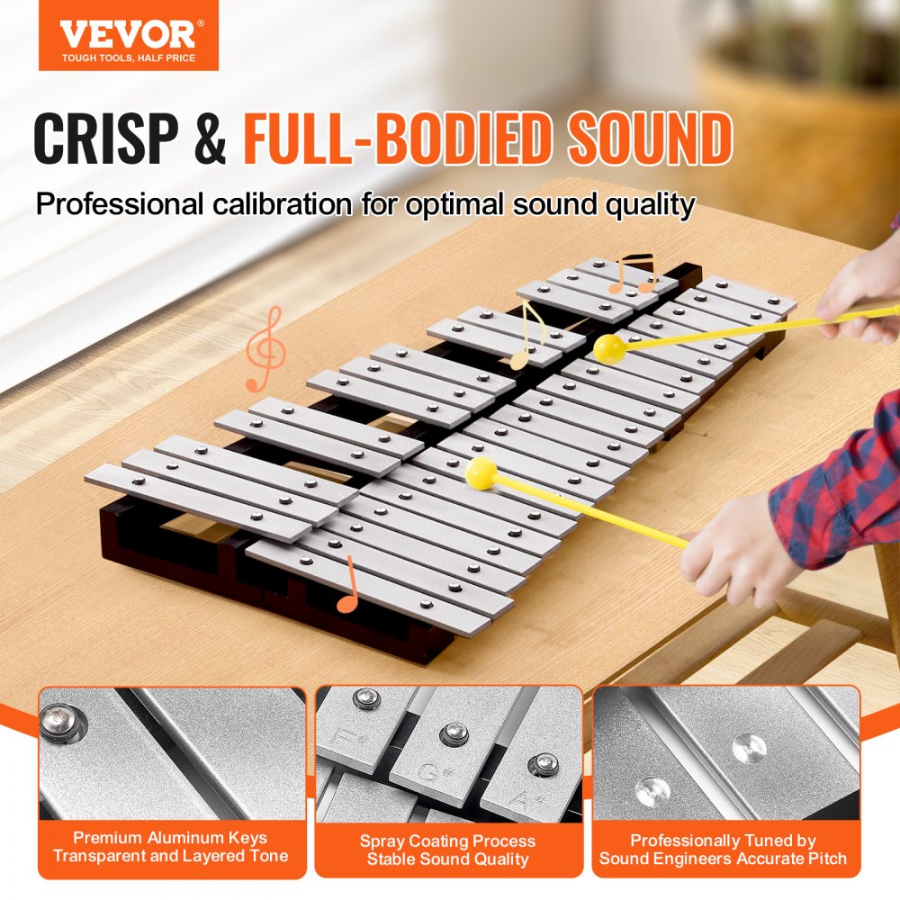 32 Note Glockenspiel Xylophone Bell Kit, Percussion Instrument with Mallets, Drum Sticks and Carrying Bag, Professional Glockenspiel Xylophone Percussion Instrument Set for Adults & Students