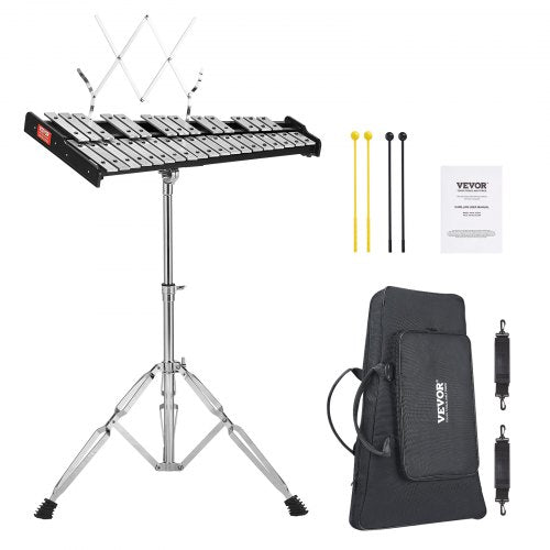 32 Note Glockenspiel Xylophone Bell Kit, Professional Percussion Instrument Set with Mallets, Drum Sticks, Music Stand, Adjustable Stand and Carrying Bag for Students & Adults