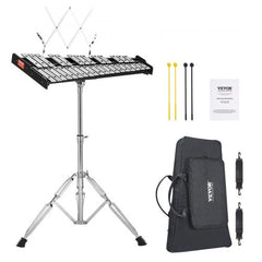 32 Note Glockenspiel Xylophone Bell Kit, Professional Percussion Instrument Set with Mallets, Drum Sticks, Music Stand, Adjustable Stand and Carrying Bag for Students & Adults