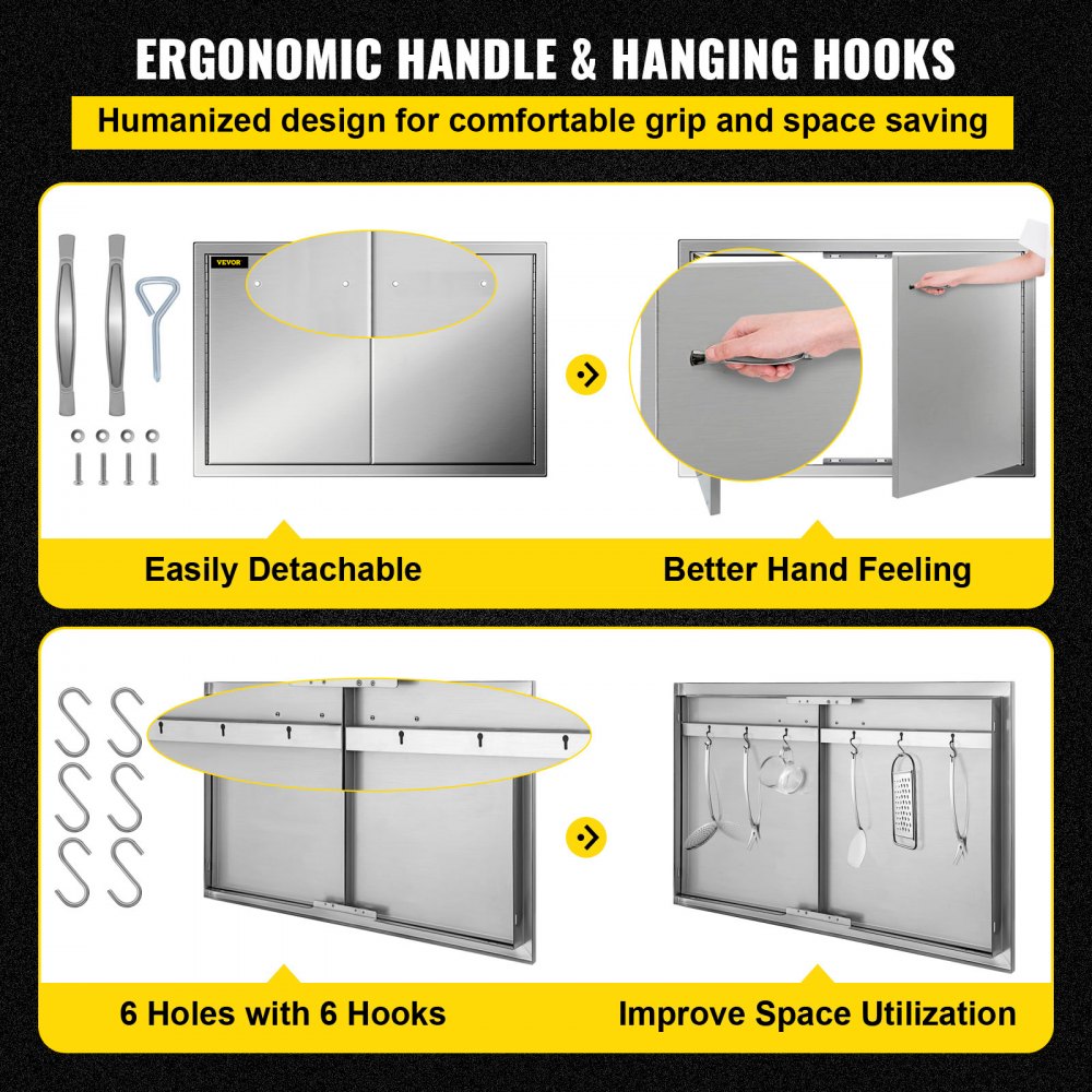 BBQ Access Door 33W x 22H Inch, Double BBQ Door Stainless Steel, Outdoor Kitchen Doors for BBQ Island, Grilling Station, Outside Cabinet