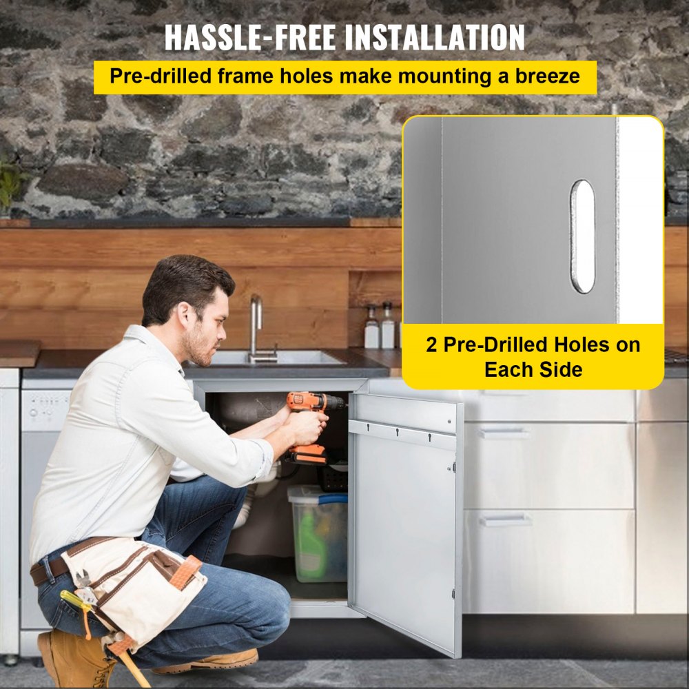 BBQ Access Door 33W x 22H Inch, Double BBQ Door Stainless Steel, Outdoor Kitchen Doors for BBQ Island, Grilling Station, Outside Cabinet