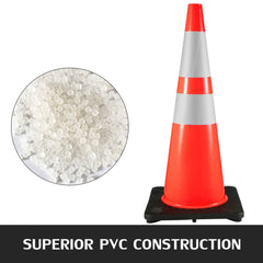 6Pack 36" Traffic Cones, Safety Road Parking Cone with Black Weighted Base, PVC Orange Traffic Safety Cones, Hazard Cones Reflective Collars for Construction Traffic Parking
