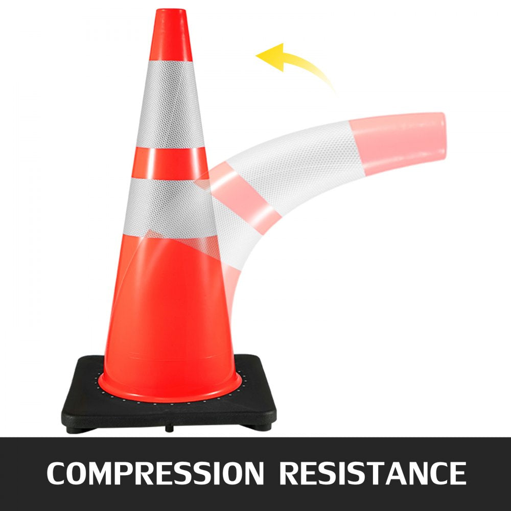 6Pack 36" Traffic Cones, Safety Road Parking Cone with Black Weighted Base, PVC Orange Traffic Safety Cones, Hazard Cones Reflective Collars for Construction Traffic Parking