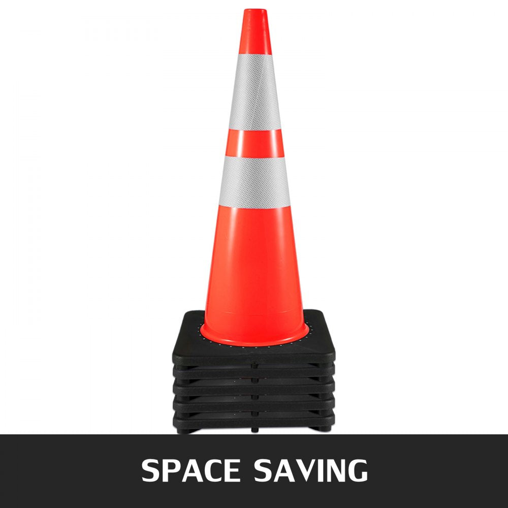 6Pack 36" Traffic Cones, Safety Road Parking Cone with Black Weighted Base, PVC Orange Traffic Safety Cones, Hazard Cones Reflective Collars for Construction Traffic Parking