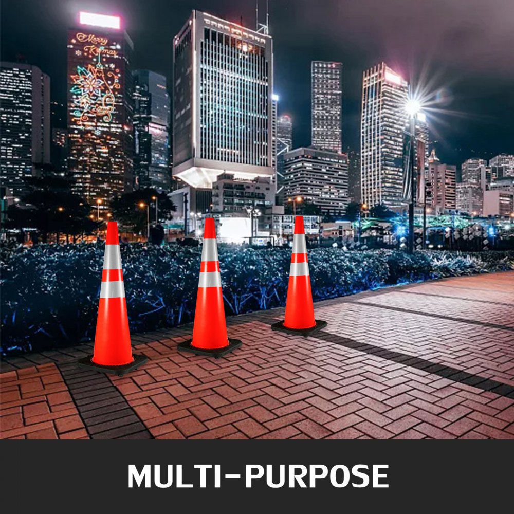 6Pack 36" Traffic Cones, Safety Road Parking Cone with Black Weighted Base, PVC Orange Traffic Safety Cones, Hazard Cones Reflective Collars for Construction Traffic Parking