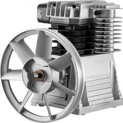 Bostome 3HP air compressor head pump with twin cylinders and oil viewing window.