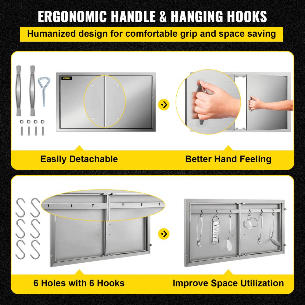 BBQ Access Door 39W x 26H Inch, Double BBQ Door Stainless Steel, Outdoor Kitchen Doors for BBQ Island, Grill Station, Outside Cabinet