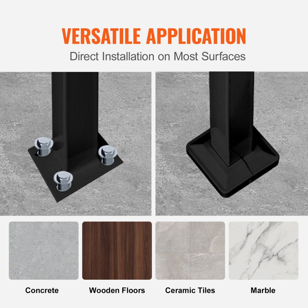 Black wrought iron handrail for 3 outdoor steps, with adjustable height and powder-coated finish.