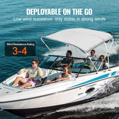 3 Bow Bimini Top Boat Cover, 900D Polyester Canopy with 1" Aluminum Alloy Frame, Waterproof and Sun Shade, Includes Storage Boot, 2 Support Poles, 4 Straps, 6`L x 46"H x 54"-60"W, Light Grey