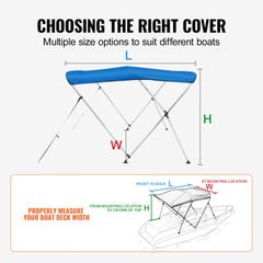 3 Bow Bimini Top Boat Cover, 900D Polyester Canopy with 1" Aluminum Alloy Frame, Waterproof and Sun Shade, Includes Storage Boot, 4 Straps, 2 Support Poles, 6`L x 46"H x 61"-66"W, Pacific Blue