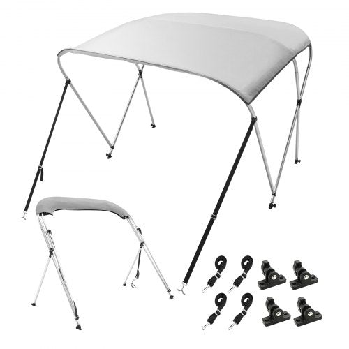 3 Bow Bimini Top Boat Cover, 900D Polyester Canopy with 1" Aluminum Alloy Frame, Waterproof and Sun Shade, Includes Storage Boot, 2 Support Poles, 4 Straps, 6`L x 46"H x 67"-72"W, Light Grey