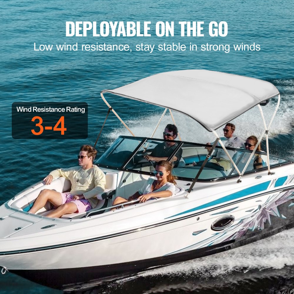 3 Bow Bimini Top Boat Cover, 900D Polyester Canopy with 1" Aluminum Alloy Frame, Waterproof and Sun Shade, Includes Storage Boot, 2 Support Poles, 4 Straps, 6`L x 46"H x 67"-72"W, Light Grey