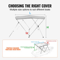 3 Bow Bimini Top Boat Cover, 900D Polyester Canopy with 1" Aluminum Alloy Frame, Waterproof and Sun Shade, Includes Storage Boot, 2 Support Poles, 4 Straps, 6`L x 46"H x 67"-72"W, Light Grey