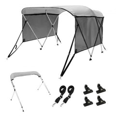 3 Bow Bimini Top Boat Cover, Detachable Mesh Sidewalls, 600D Polyester Canopy with 1" Aluminum Alloy Frame, Includes Storage Boot, 2 Support Poles, 2 Straps, 6`L x 46"H x 67"-72"W, Light Grey