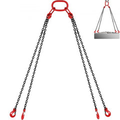 10FT Chain Sling 5/16 Inch X 10 FT Engine Lift Chain G80 Alloy Steel Engine Chain Hoist Lifts 3 Ton with 4 Leg Grab Hooks and Adjuster Used in Mining, Machinery, Ports, Building
