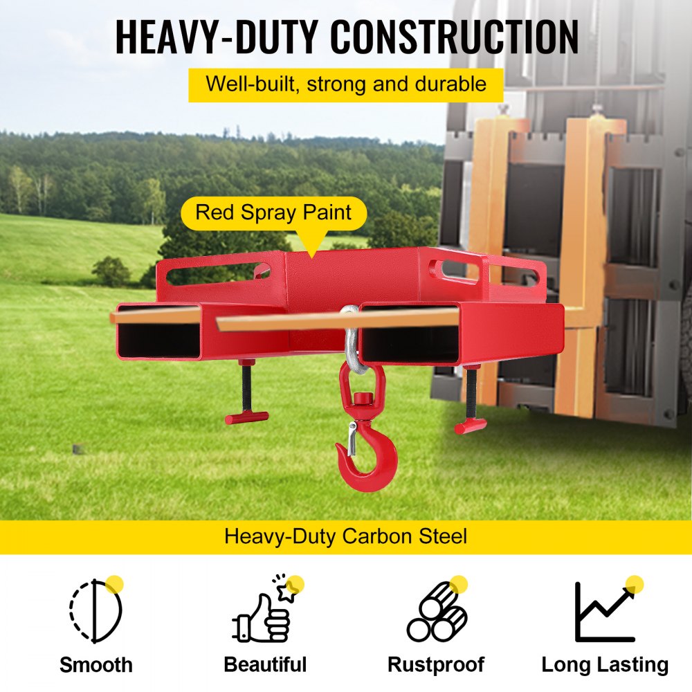 Forklift Lifting Hook, 6600lbs Capacity Forklift Lifting Hoist, Red Forklift Mobile Crane with Swivel Hook and Two Large T-Screws, Hook Forklift Lifting Hoist, Fork Lifting Attachment