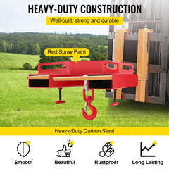 Forklift Lifting Hook, 6600lbs Capacity Forklift Lifting Hoist, Red Forklift Mobile Crane with Swivel Hook and Two Large T-Screws, Hook Forklift Lifting Hoist, Fork Lifting Attachment