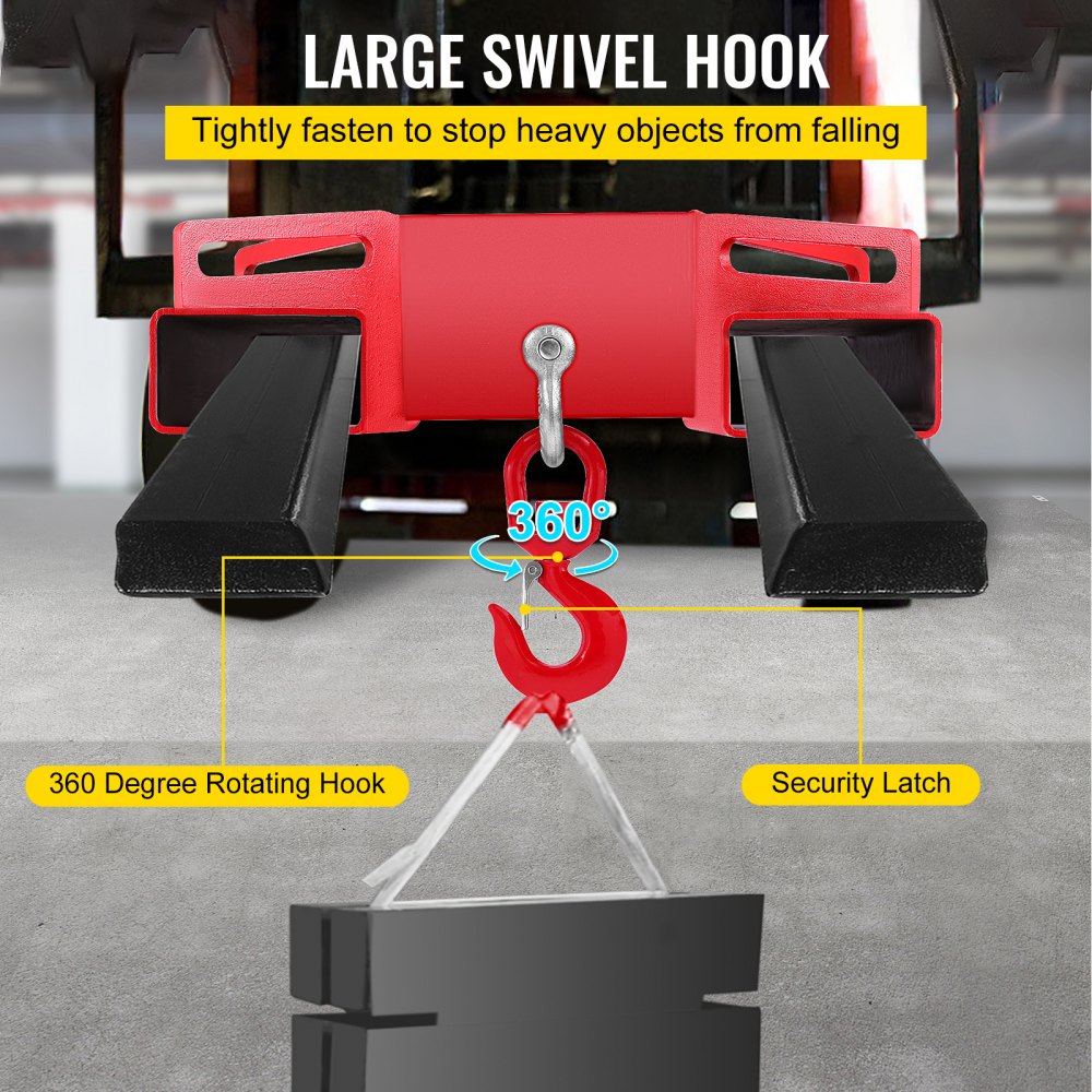 Forklift Lifting Hook, 6600lbs Capacity Forklift Lifting Hoist, Red Forklift Mobile Crane with Swivel Hook and Two Large T-Screws, Hook Forklift Lifting Hoist, Fork Lifting Attachment