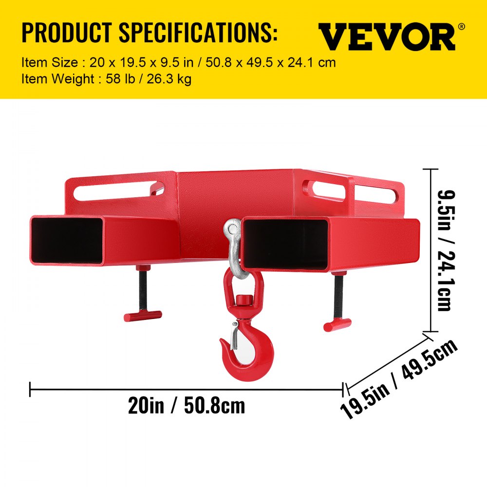 Forklift Lifting Hook, 6600lbs Capacity Forklift Lifting Hoist, Red Forklift Mobile Crane with Swivel Hook and Two Large T-Screws, Hook Forklift Lifting Hoist, Fork Lifting Attachment