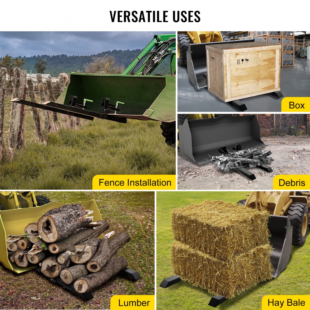 Pallet Forks 42.9" 4000 Lbs Max, Clamp On Tractor Bucket Forks with Adjustable Stabilizer Bar, Heavy Duty Front Loader Forks 58.7" Total Length, Fork Attachment for Skid Steer, Loader Bucket