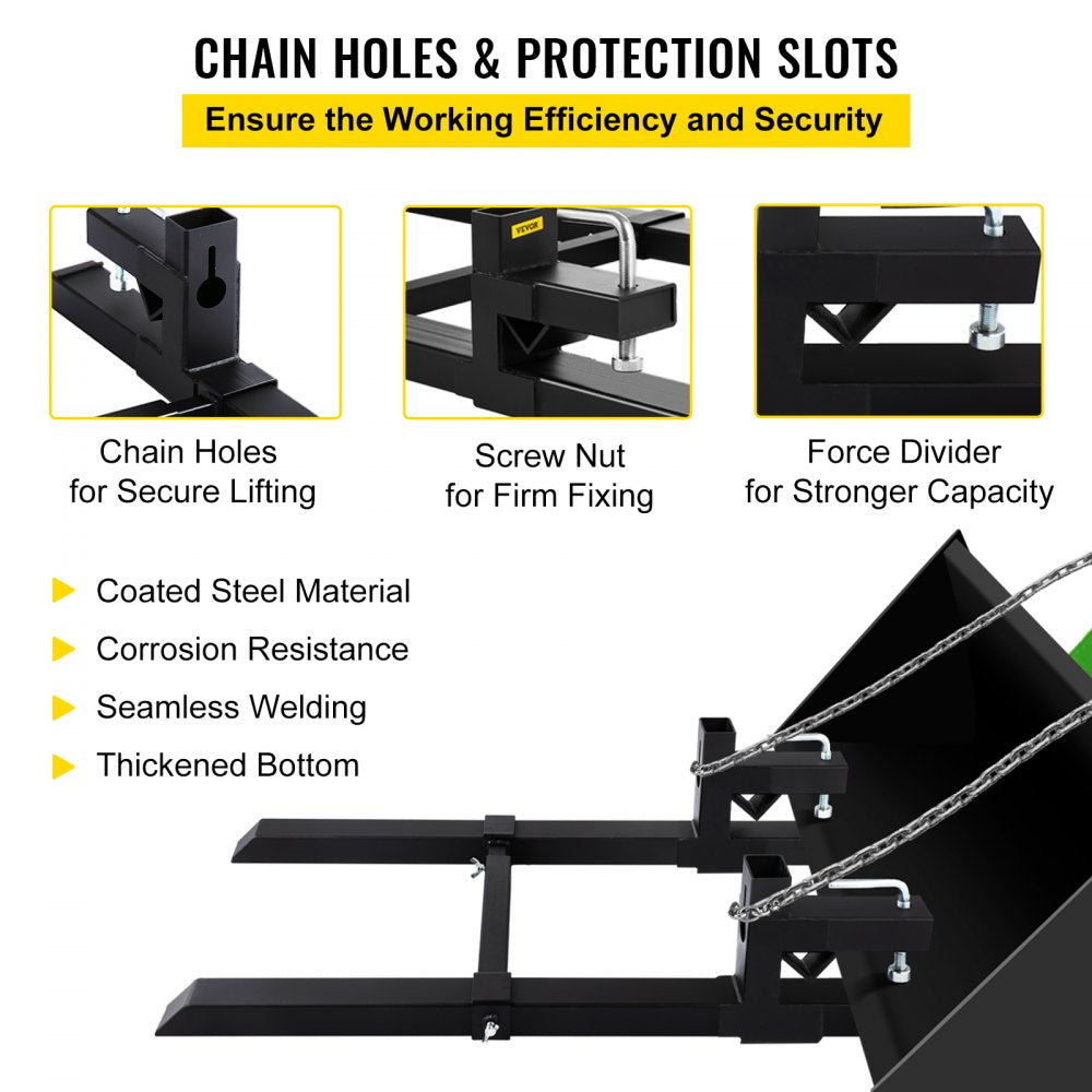 Pallet Forks 42.9" 4000 Lbs Max, Clamp On Tractor Bucket Forks with Adjustable Stabilizer Bar, Heavy Duty Front Loader Forks 58.7" Total Length, Fork Attachment for Skid Steer, Loader Bucket