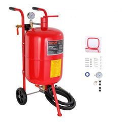10Gal/40L Sandblaster Equipped w/Nozzle Shut-Off Valve Pressure Gauge Ceramic Nozzle Rubber Wheels Grit Power Sand Blasters Portable Sandblasting Equipment