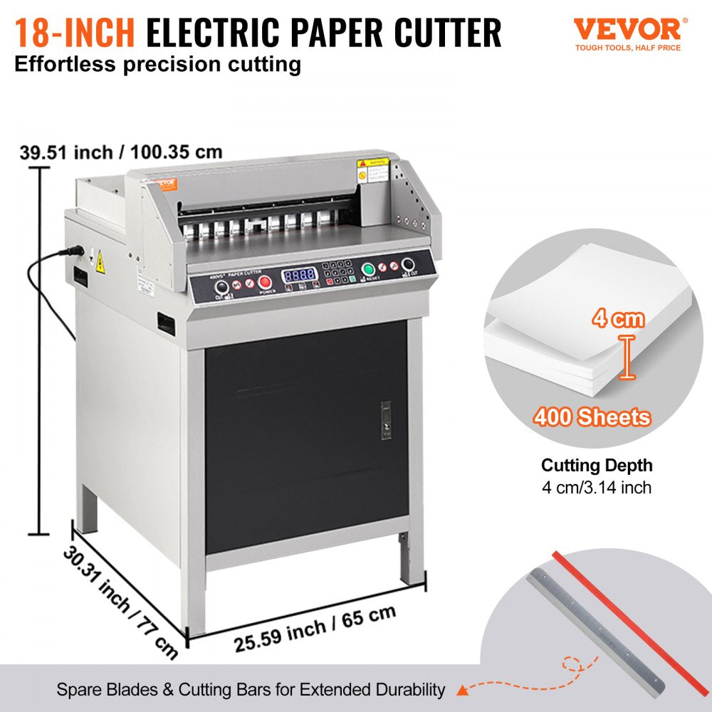Electric Paper Cutter, Heavy Duty Paper Cutter 18" /457.2mm Cutting Width, 1.57"/40mm Cutting Thickness, Industrial Paper Trimmer with Button Control, Paper Cutter Guillotine Numerical Control Automatic Digital