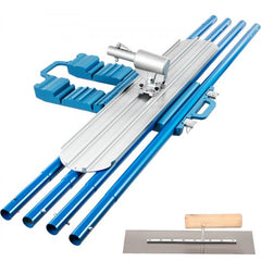 48x8 inch magnesium bull float kit with swivel bracket, four blue handles, and wood float.