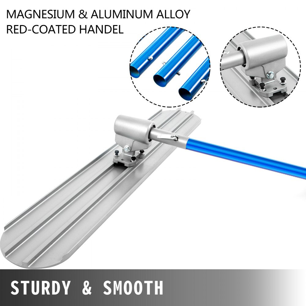 48x8 inch magnesium bull float kit with silver blade, blue handle, and 4 red-coated handles.