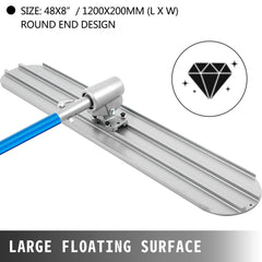 48x8 inch magnesium bull float kit with 4 handles and round ends.