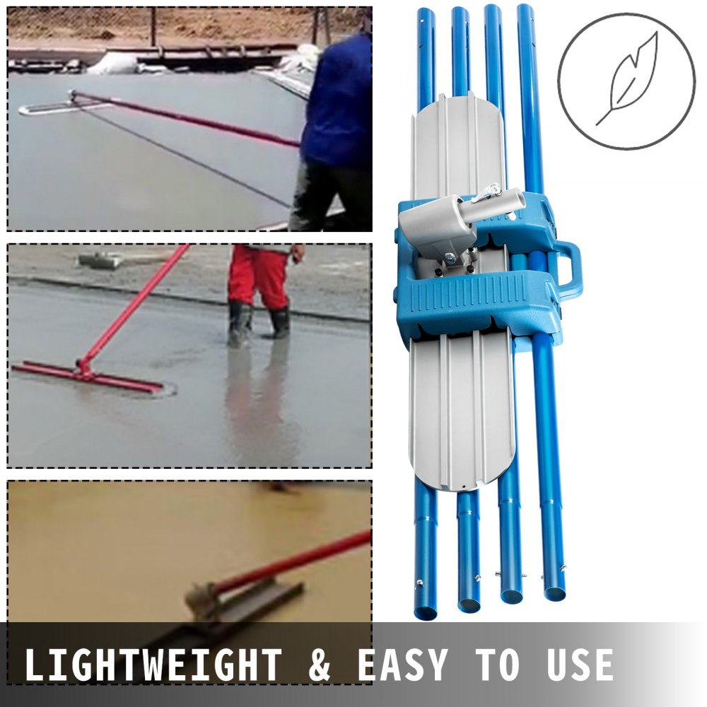 48x8 inch magnesium bull float kit with 4 blue handles and swivel bracket for concrete smoothing.
