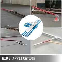 48x8 inch magnesium bull float kit with 4 blue handles and red extension pole for concrete finishing.
