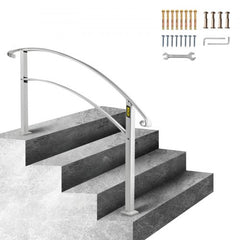 Handrails for Outdoor Steps, Fit 1 or 4 Steps Outdoor Stair Railing, White Wrought Iron Handrail, Flexible Front Porch Hand Rail, Transitional Handrails for Concrete Steps or Wooden Stairs