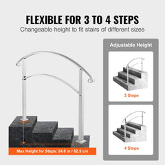 Handrails for Outdoor Steps, Fit 1 or 4 Steps Outdoor Stair Railing, White Wrought Iron Handrail, Flexible Front Porch Hand Rail, Transitional Handrails for Concrete Steps or Wooden Stairs