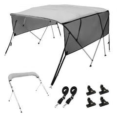 4 Bow Bimini Top Boat Cover, Detachable Mesh Sidewalls, 600D Polyester Canopy with 1" Aluminum Alloy Frame, Includes Storage Boot, 2 Straps, 2 Support Poles, 8`L x 54"H x 85"-90"W, Light Grey