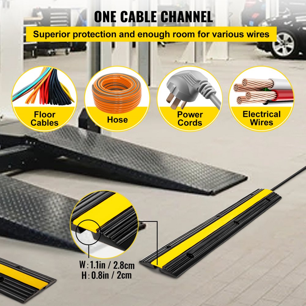 4 Pack of 1-Channel Rubber Cable Protector Ramps Heavy Duty 22046Lbs Load Capacity Cable Wire Cord Cover Ramp Speed Bump Driveway Hose Cable Ramp Protective Cover