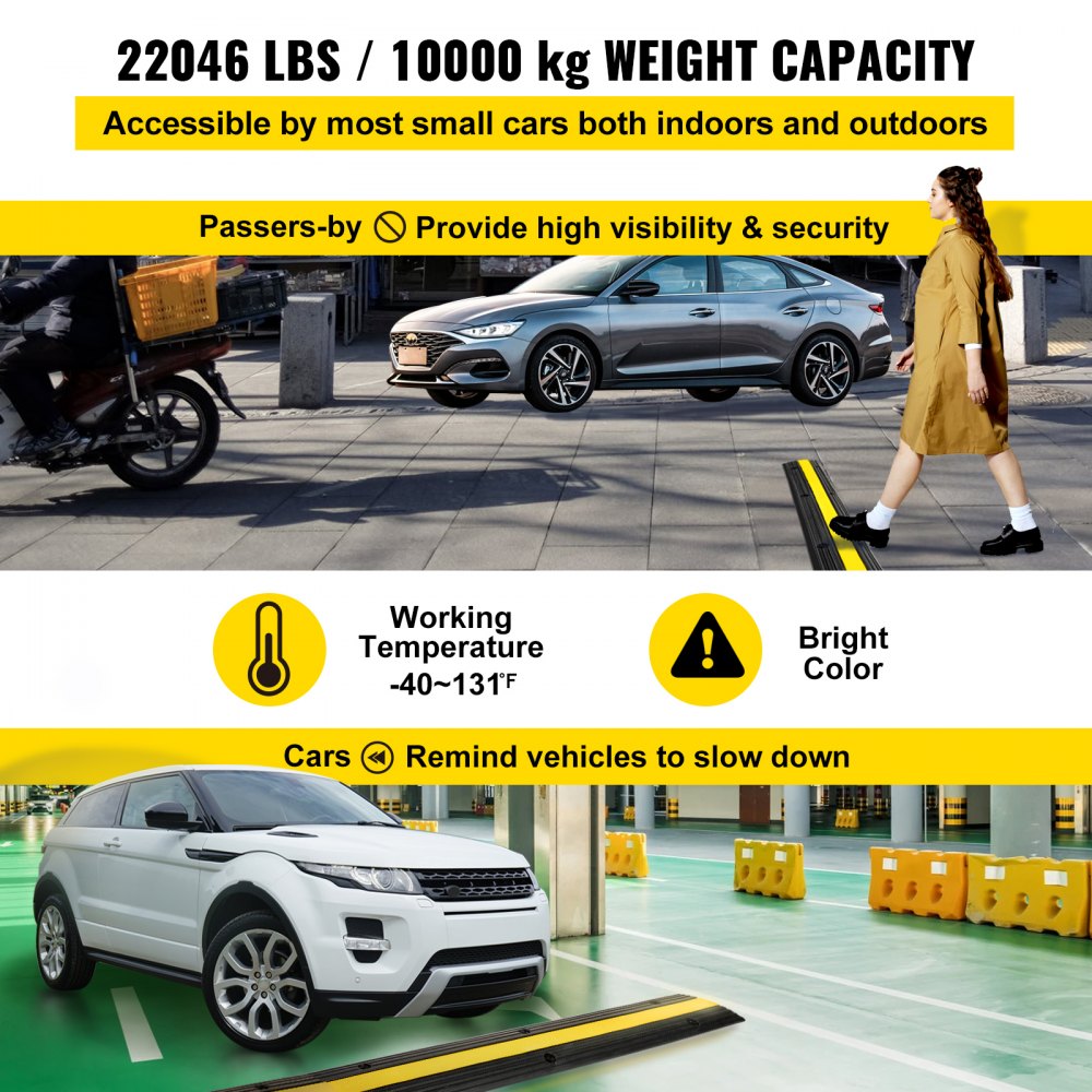 4 Pack of 1-Channel Rubber Cable Protector Ramps Heavy Duty 22046Lbs Load Capacity Cable Wire Cord Cover Ramp Speed Bump Driveway Hose Cable Ramp Protective Cover