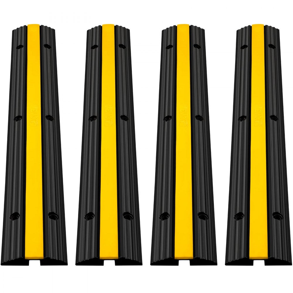 4 Pack of 1-Channel Rubber Cable Protector Ramps Heavy Duty 22046Lbs Load Capacity Cable Wire Cord Cover Ramp Speed Bump Driveway Hose Cable Ramp Protective Cover