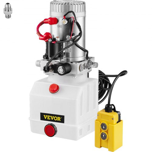 Bostome 4 quart hydraulic pump with translucent reservoir and handheld remote for dump trailers.