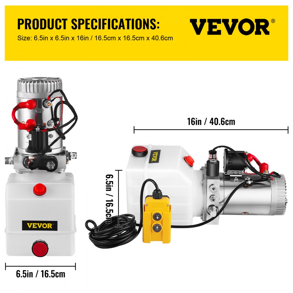 Bostome 4 quart hydraulic pump with translucent reservoir and 12V DC motor for dump trailers.